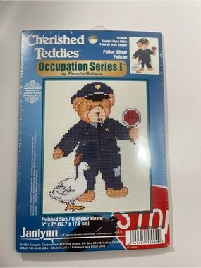 Cherished Teddies Police Officer Janlynn Counted Cross Stich Kit NEW Vintage